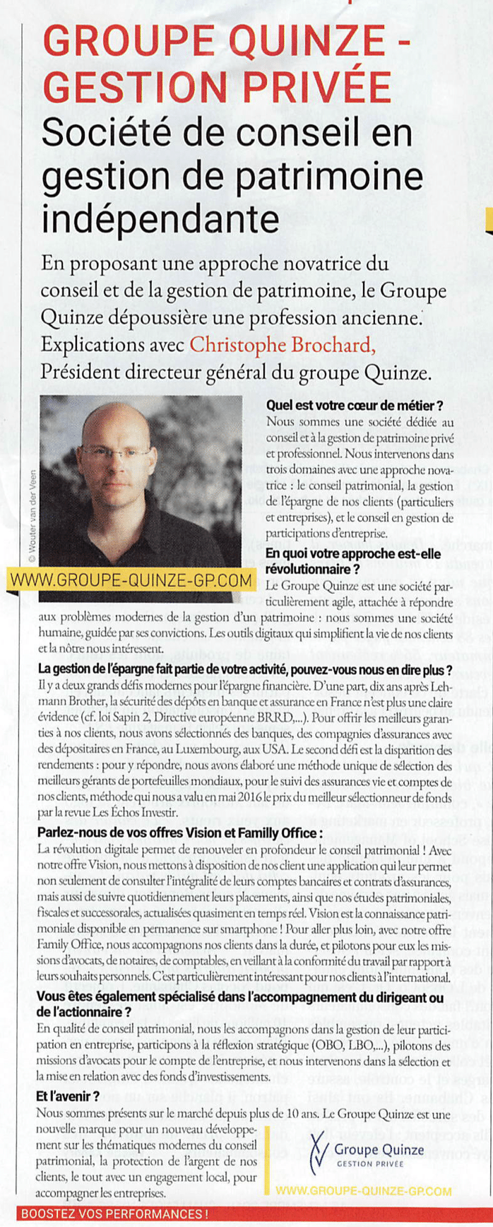 Article de journal parlant de Groupe Quinze